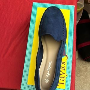 Blue suede flat shoes